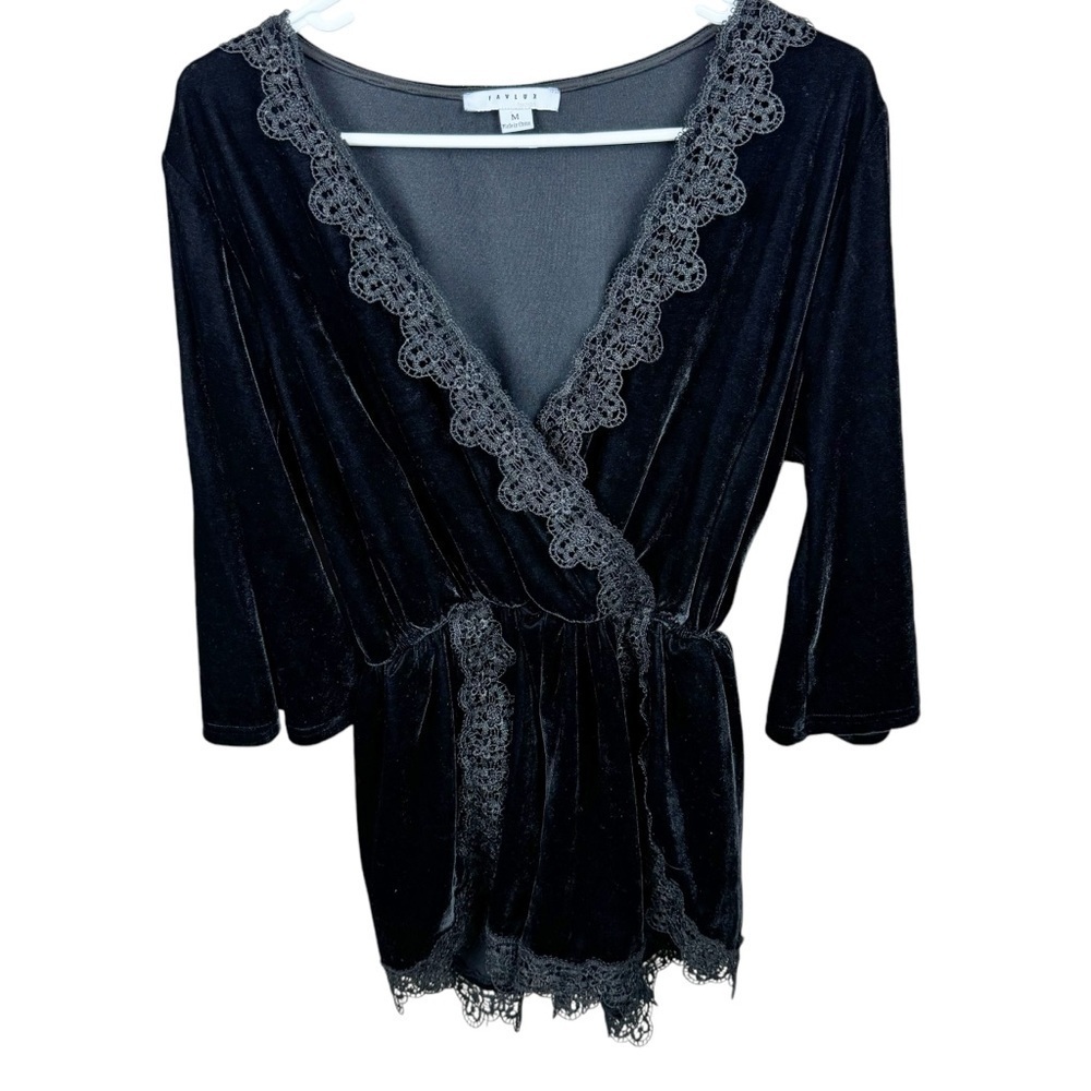 Black Crochet Trim Lace Velour Short Romper Size Medium Whimsygoth Halloween